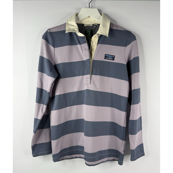L.L. Bean Tops - LL Bean Rugby Shirt Womens XS Long Sleeve Polo Striped Blue‎ Purple Preppy NEW